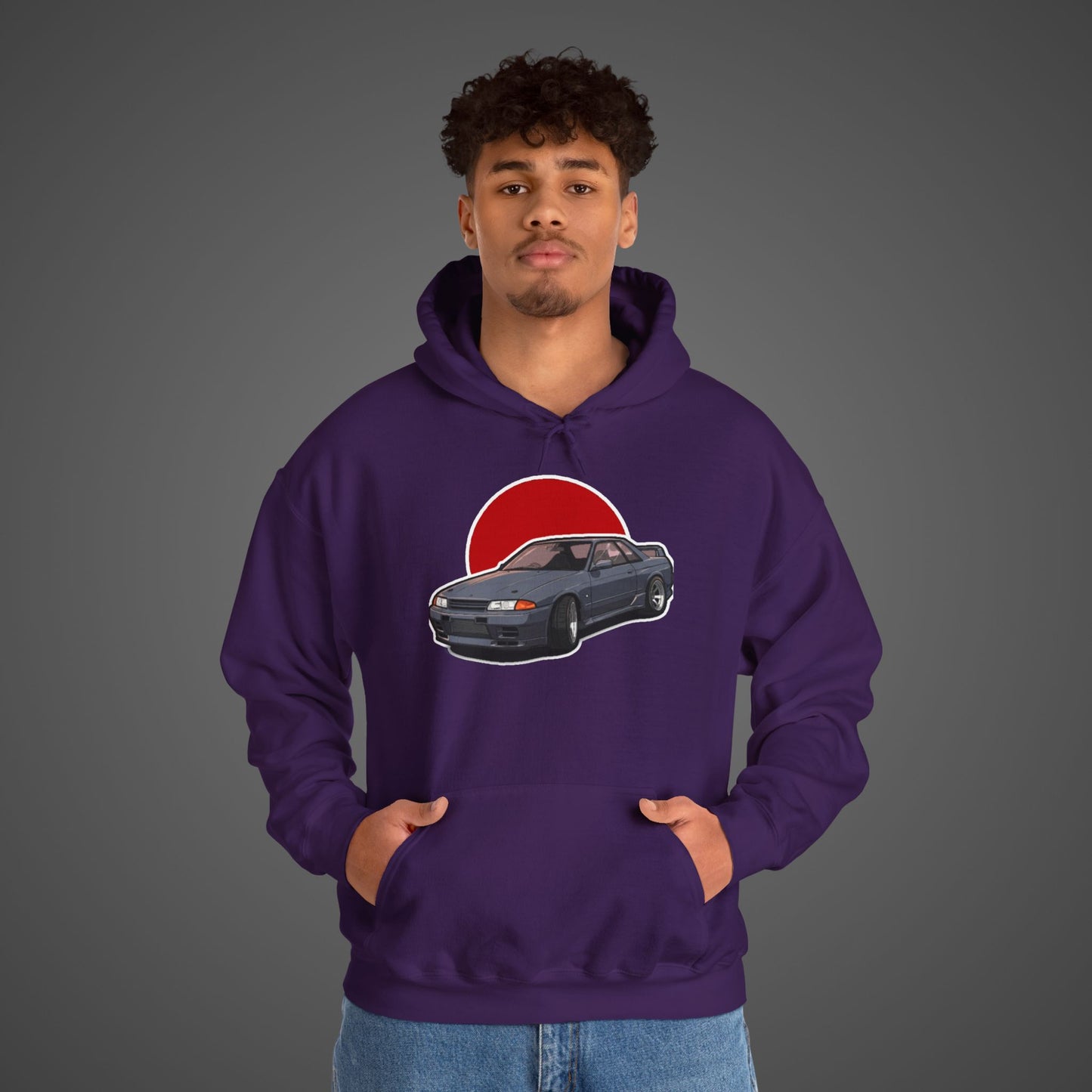 Retro Car Lover Unisex Hoodie - Heavy Blend Sweatshirt with Sun Design