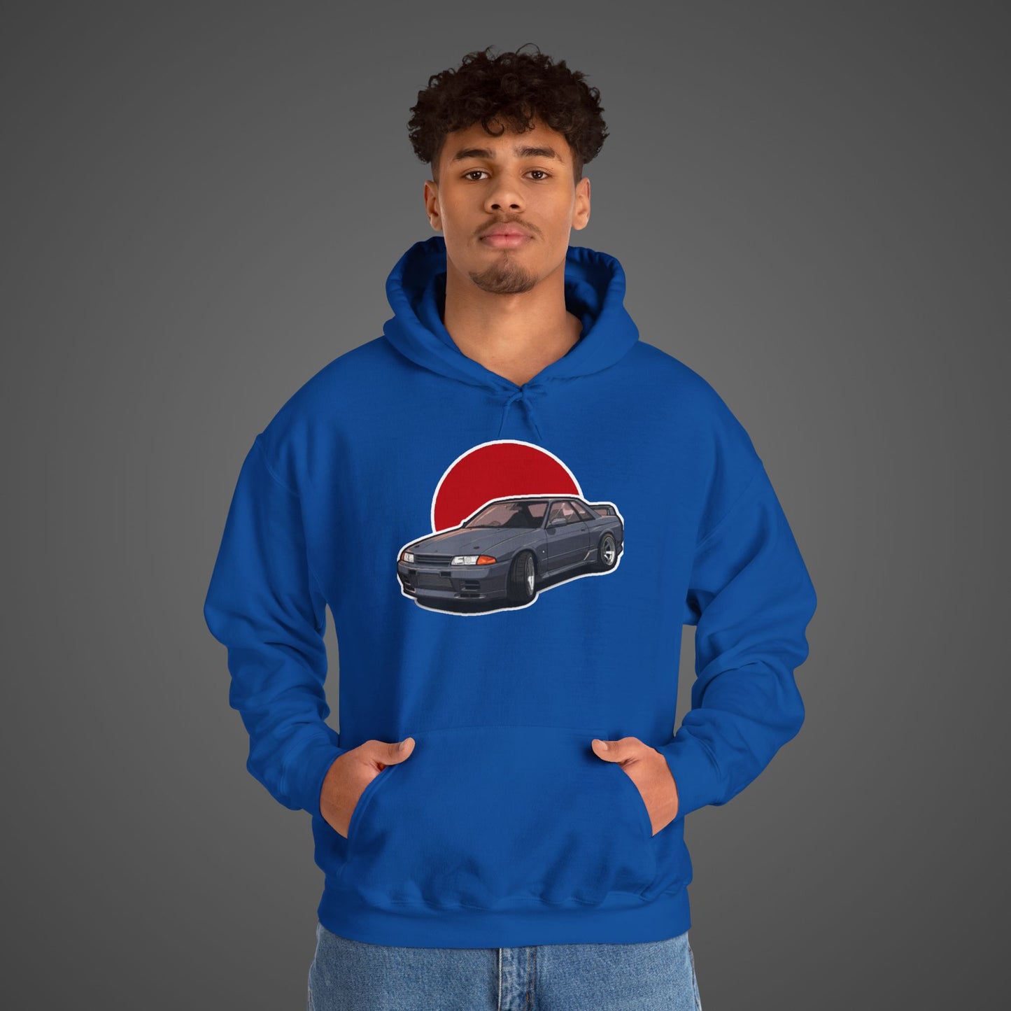 Retro Car Lover Unisex Hoodie - Heavy Blend Sweatshirt with Sun Design