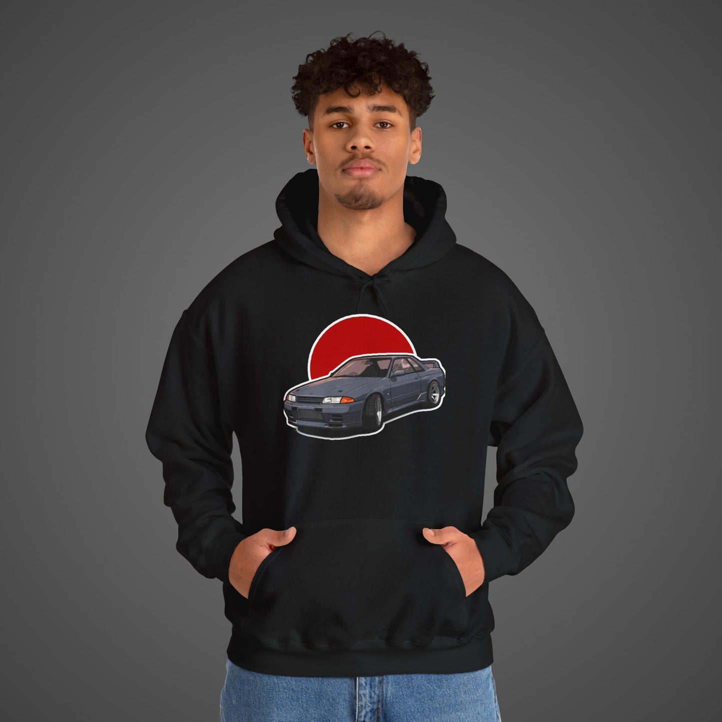 Retro Car Lover Unisex Hoodie - Heavy Blend Sweatshirt with Sun Design