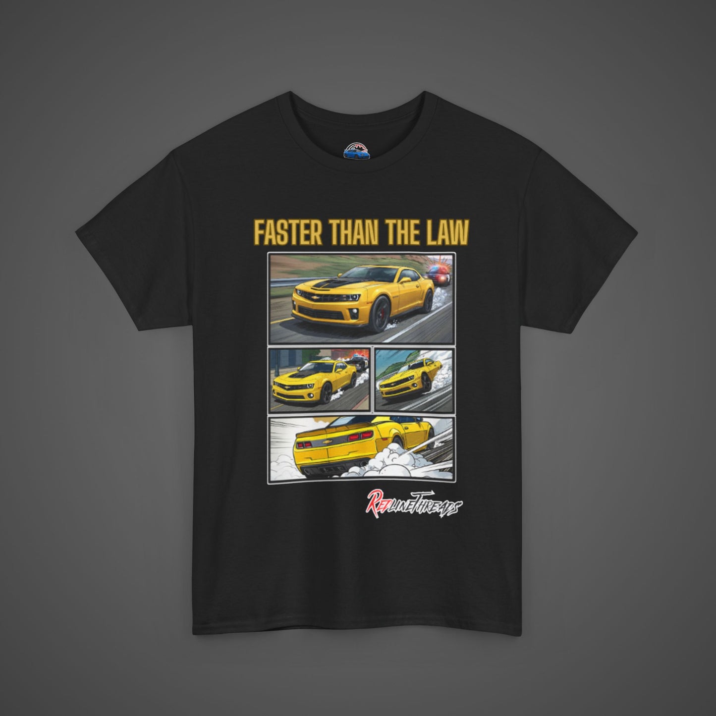 RedlineThreads FASTER THAN THE LAW Camaro Comic Shirt