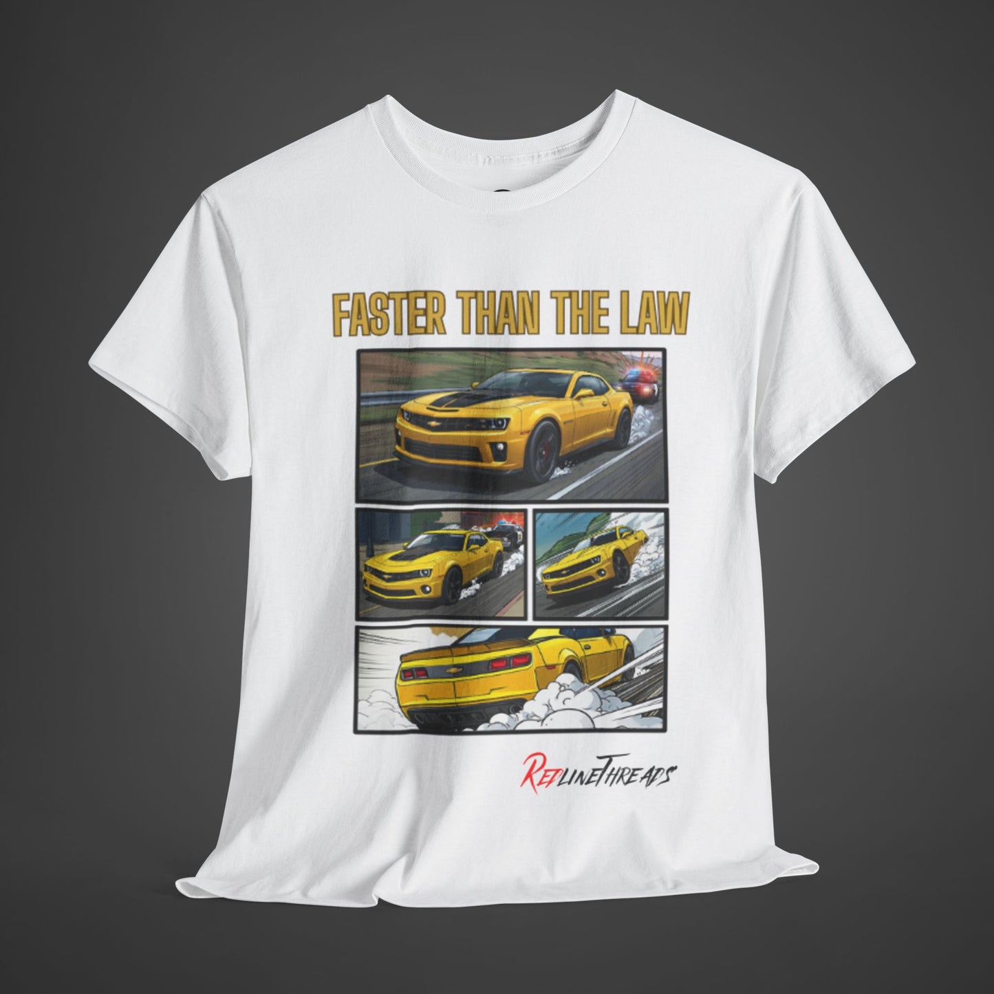 RedlineThreads FASTER THAN THE LAW Camaro Comic Shirt