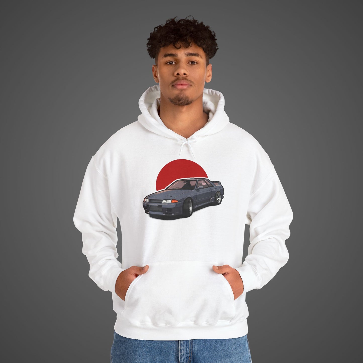 Retro Car Lover Unisex Hoodie - Heavy Blend Sweatshirt with Sun Design