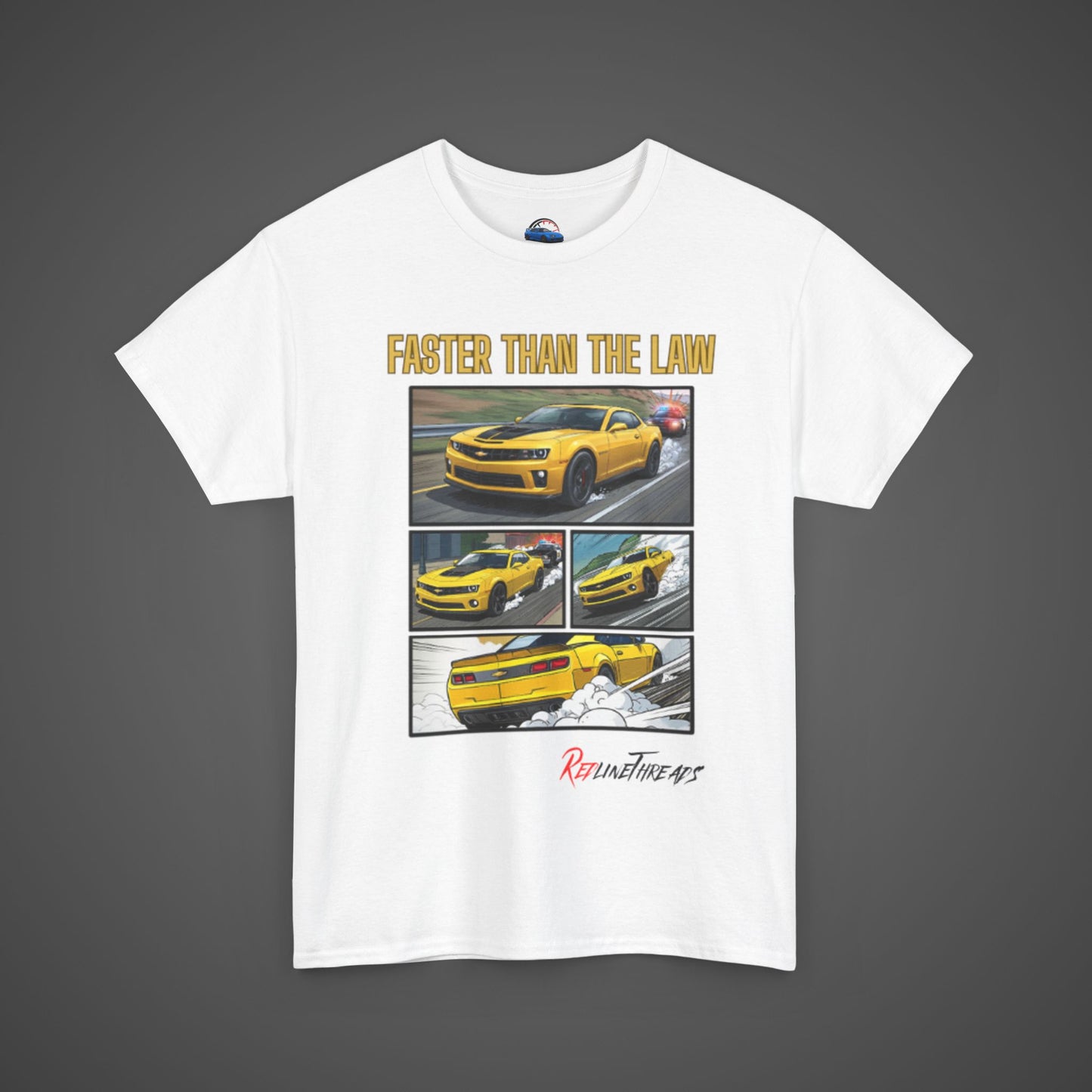 RedlineThreads FASTER THAN THE LAW Camaro Comic Shirt