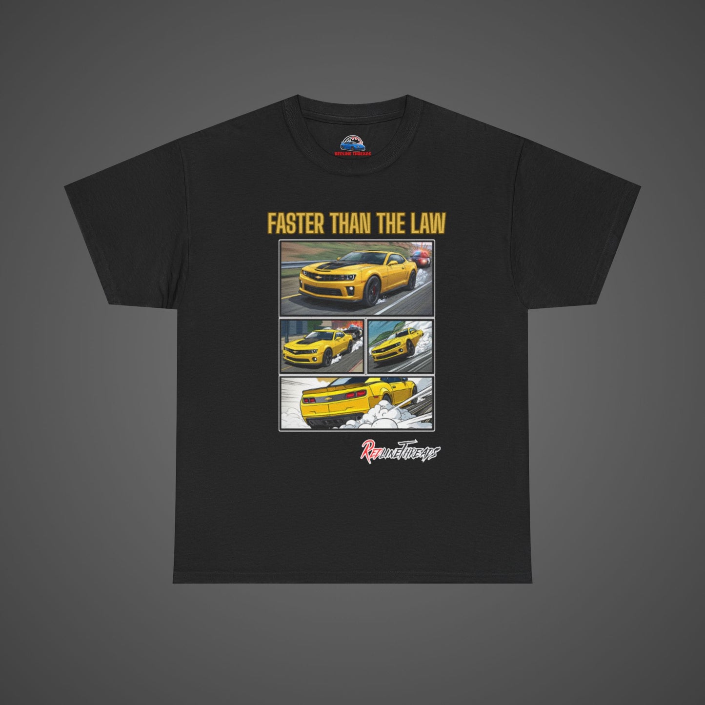 RedlineThreads FASTER THAN THE LAW Camaro Comic Shirt
